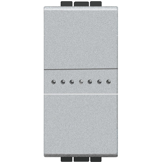 Bticino LivingLight Deviatore Assiale 10A 1P Tech NT4053N rectangular switch with reduced depth, suitable for various lamps.