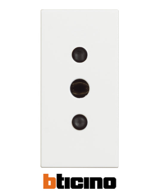 Bticino 2P+T standard electrical socket, 10AX, white color, rated voltage 250 Va.c., perfect for Italy.