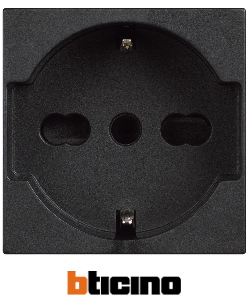 Bticino schuko socket 2P+T 10/16A in grey color with a sleek design, rated voltage 250V.