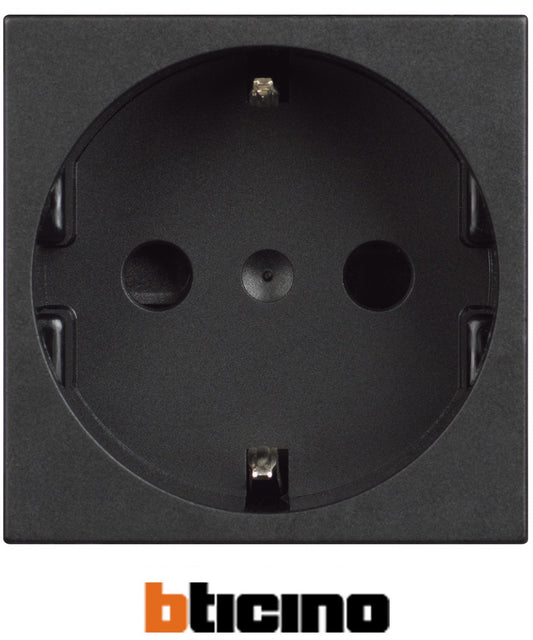 Bticino schuko socket 2P+T 16A in grey for 250V applications, designed for durability and safety.