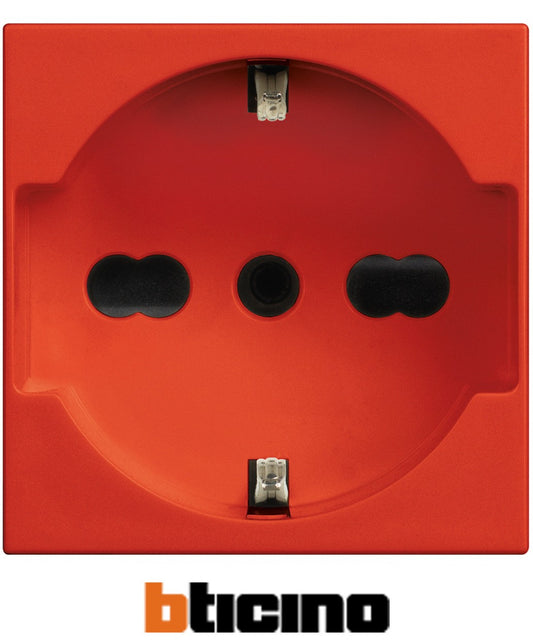 BTicino red schuko socket 2P+T 10/16A, ideal for safe and stylish electrical installations.