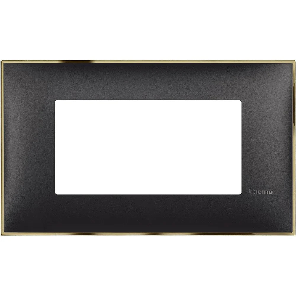 BTicino Placca 4 Moduli Oro Nero - Design Elegante e Moderno, Codice SKU: BT-PL4O-N
