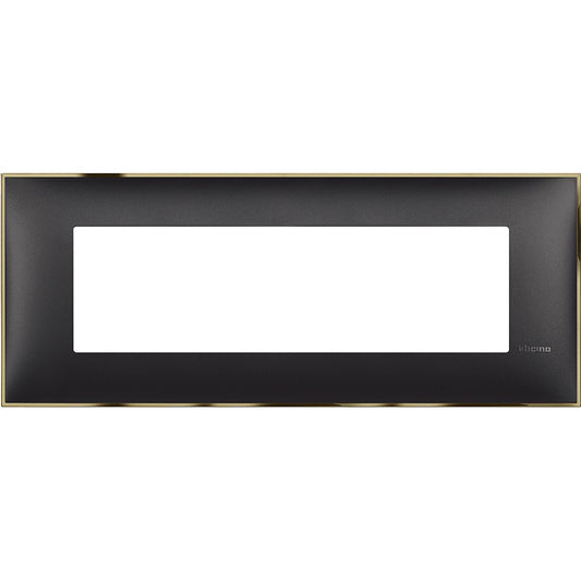 Bticino placca 7 moduli in oro nero, 86 mm height, 212 mm width, sleek design for modern interiors.