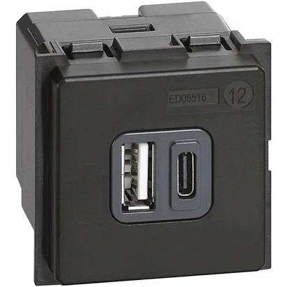 Caricatore USB Tipo A e C 2 - K4287C2 BTicino, Ricarica Rapida 3000 mA, Compatto e Efficiente