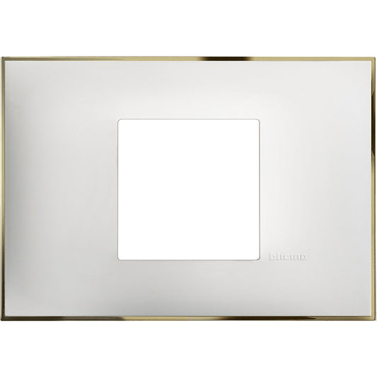 Bticino 2-moduli placca 503 in colore bianco oro, dimensioni 86 mm x 122 mm, design elegante per interni.