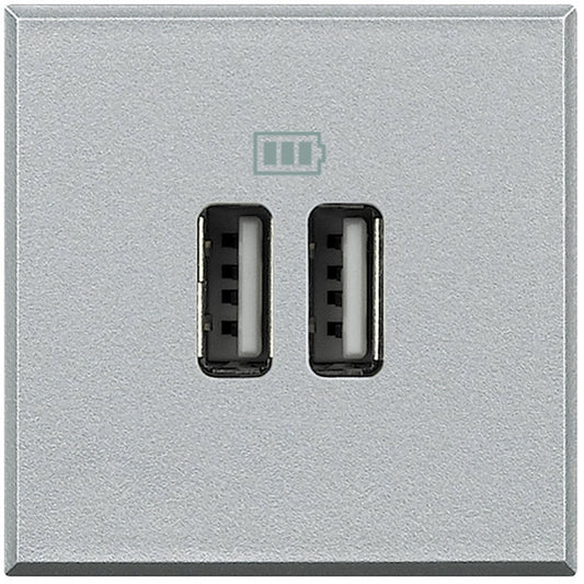 Dual USB charger socket Bticino Axolute in Grigio Tech for seamless device charging.