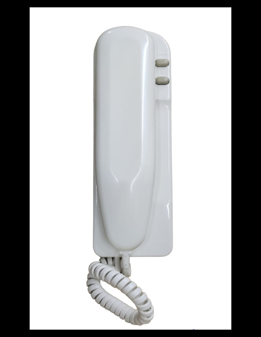 Bitron Citofono AN9102 intercom in white with 2 buttons and coiled cord, suitable for electronic calling.