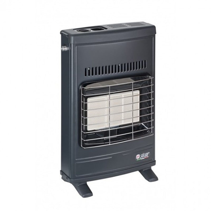 Stufa a gas metano a parete Sicar Eco 42T, ventilata e radiante, design in acciaio e verniciatura epossidica.