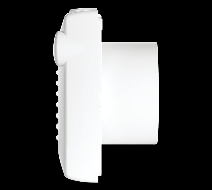 Vortice aspiratore elicoidale da muro e vetro, vista laterale, diametro 100 mm, design moderno e funzionale.