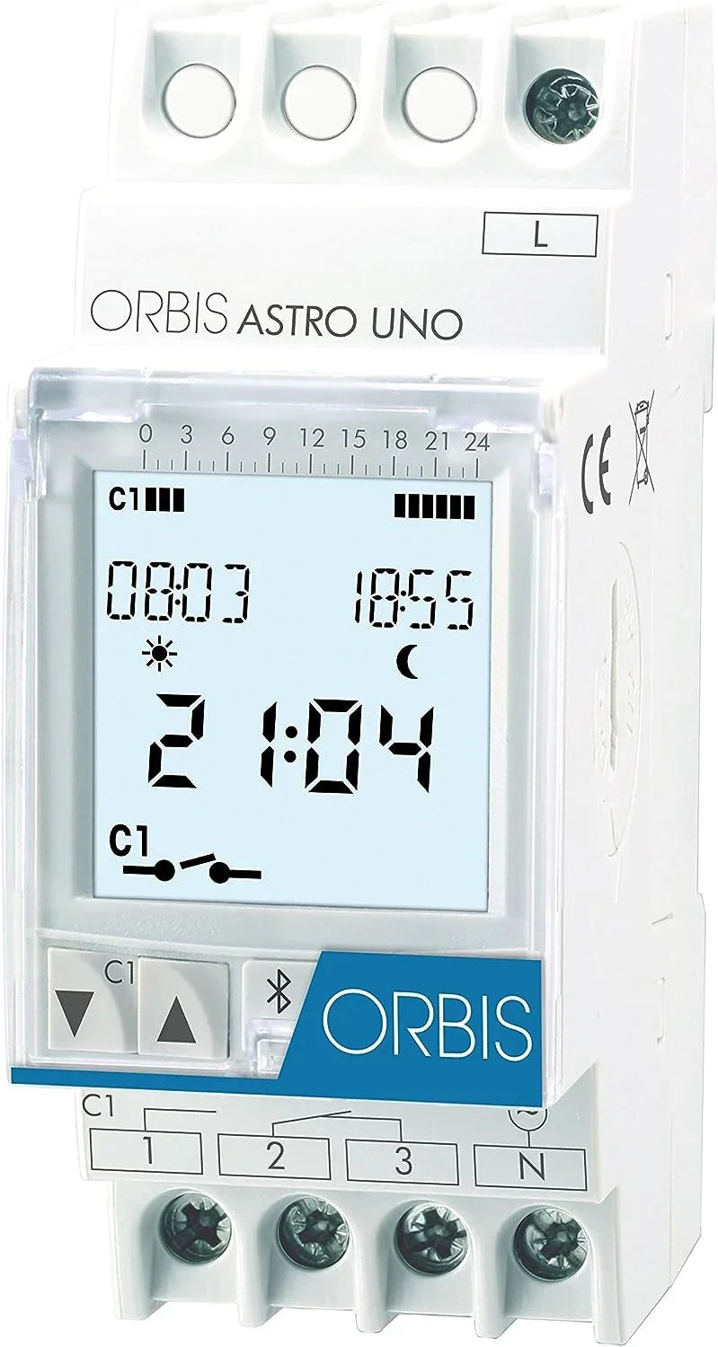 Interruttore Orario Digitale Astronomico ASTRO UNO 2 Moduli DIN 230V, 40 Programmazioni - ORBIS OB178112