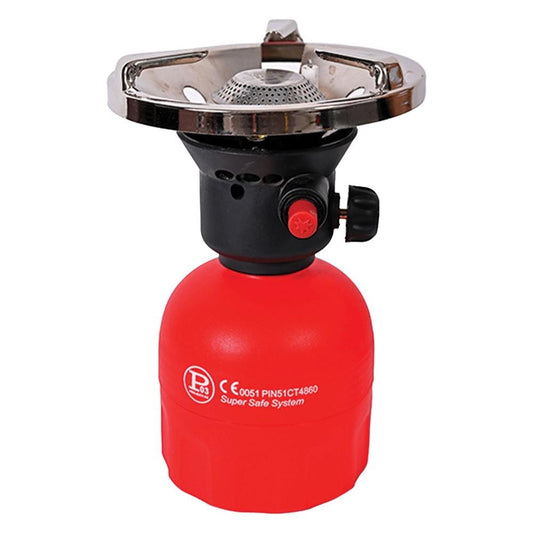 Fornello campeggio Cook 120P con braciere in acciaio e accensione piezoelettrica, gas butano.