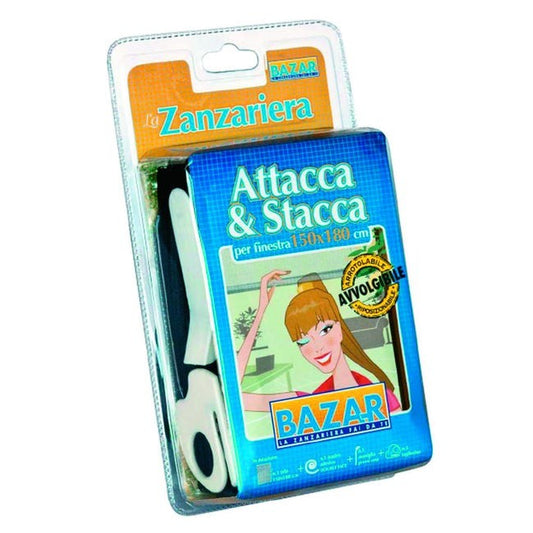 Zanzariera Attacca & Stacca per finestra 150x180 cm con taglierino in confezione. Rete grigia facilmente adattabile.