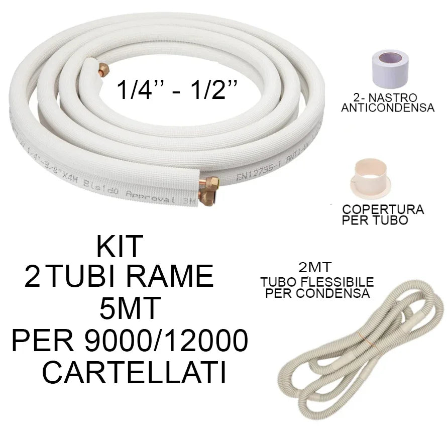 KIT Tubi Rame 5 Mt - Raccordi Per Climatizzatori 9000/12000 BTU - SKU ORI-1001 - Alta Efficienza