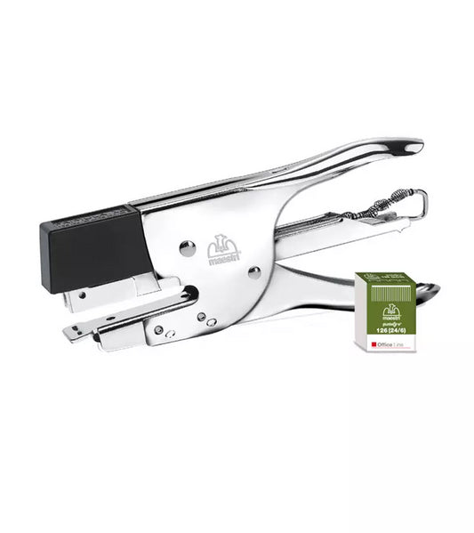 Professionale cucitrice a pinza Primula 12 con confezione di 400 punti 126/128 in acciaio lucido.