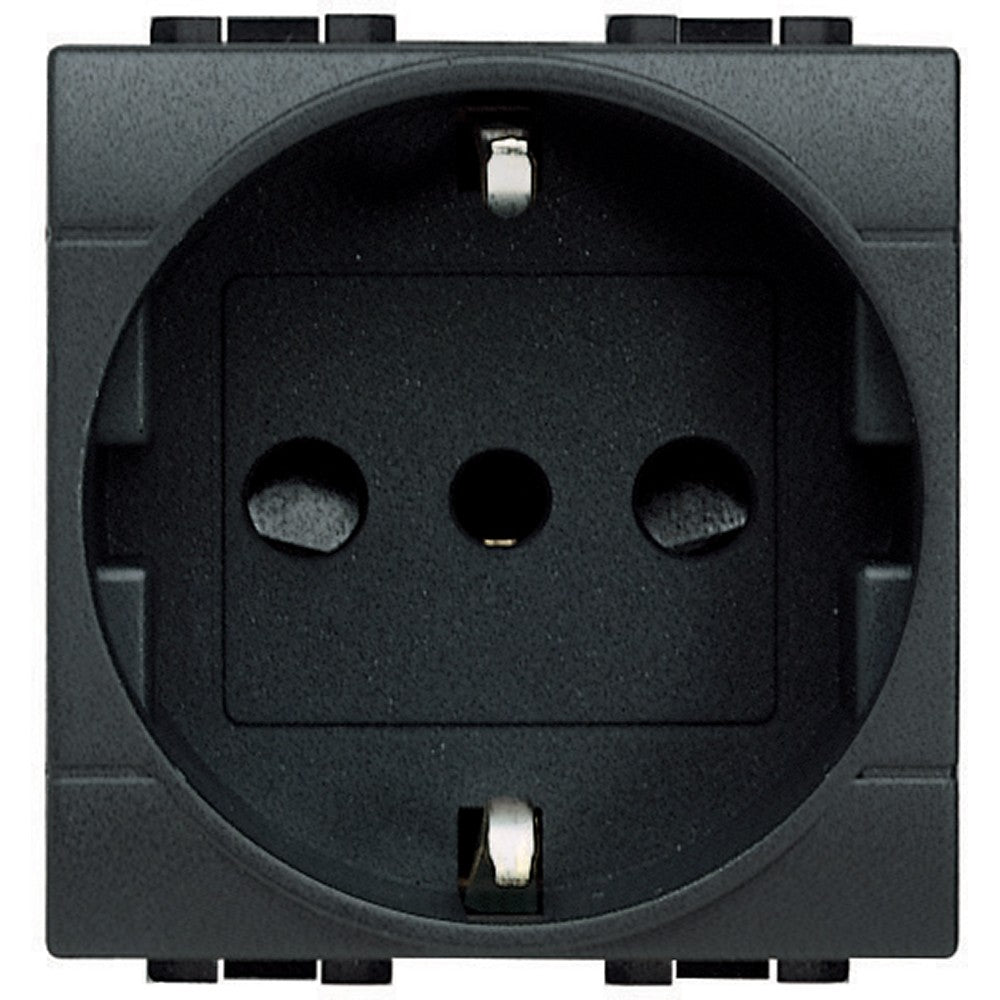L4140 P30 2P+T Schuko socket, 16A 250Vac, anthracite finish, for standard German plugs, BTicino Livinglight series.