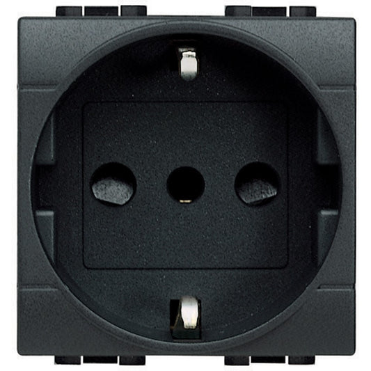 L4140 P30 2P+T Schuko socket, 16A 250Vac, anthracite finish, for standard German plugs, BTicino Livinglight series.