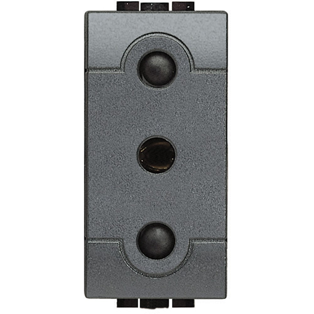 Bticino Living Presa 2P+T 16A 250Vac interasse 19mm, antracite color, schuko socket with 2P+T contact.