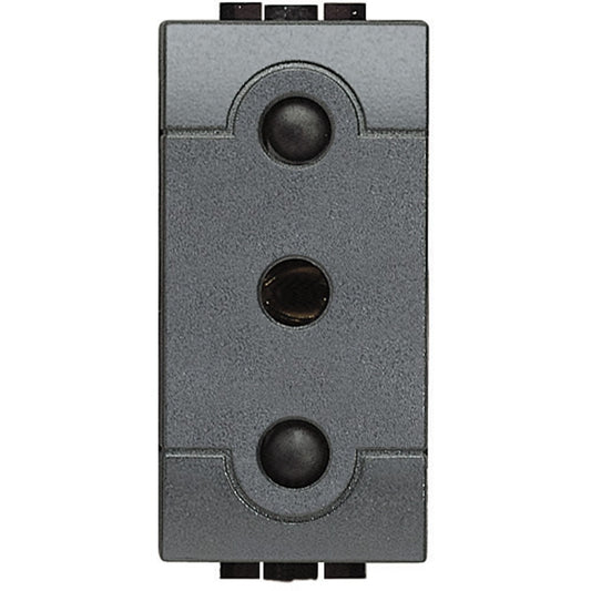 Bticino Living Presa 2P+T 16A 250Vac interasse 19mm, antracite color, schuko socket with 2P+T contact.