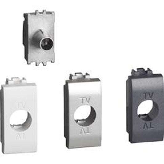 Presa TV e SAT Bticino LivingLight LN4202D con connettore maschio e placche in vari colori.