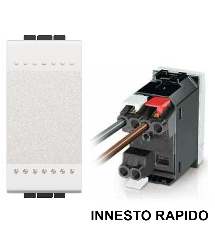 Bticino Livinglight N4001A bianco unipolare basculante con morsetto automatico, ideale per impianti elettrici.