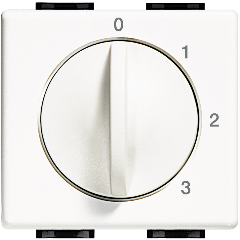 Rotary switch knob with 4 position settings for controlling HVAC systems in hotels, white color.