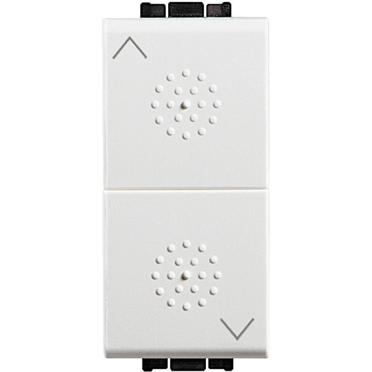 Bticino Livinglight double switch N4027 in white, used for raising and lowering blinds.