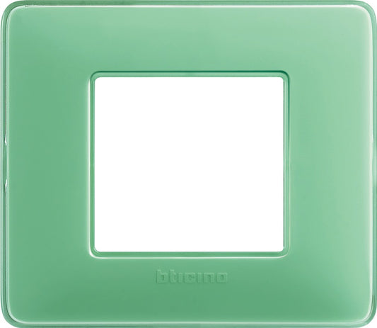 Bticino Matix green 2-module plate AM4802CVC in technopolymer, size 84mm x 96.2mm.