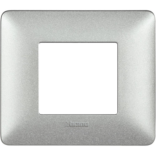 BTicino Matix silver wall plate, 2-module design, stylish and modern for electrical switches, dimensions 96.2mm x 84mm.