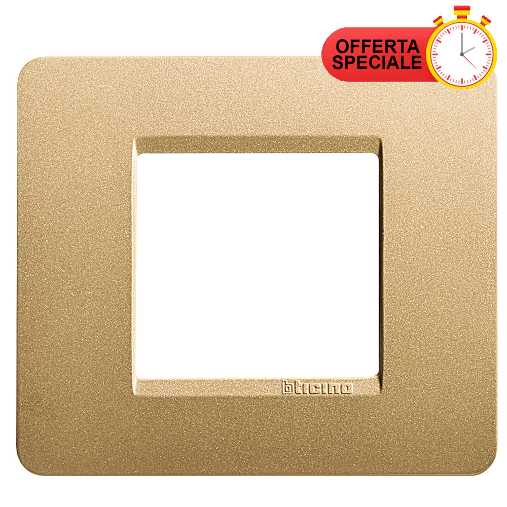 BTicino Matix Placca 2 Posti Gold AM4802GL switch plate with special offer badge.
