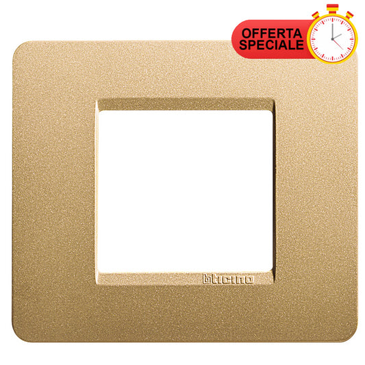 BTicino Matix Placca 2 Posti Gold AM4802GL switch plate with special offer badge.