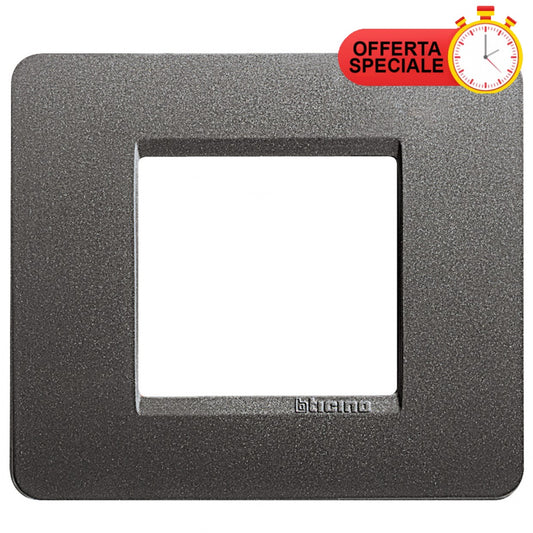 BTicino Matix Placca 2 Posti Iron AM4802IR stylish square electrical switch plate in dark iron finish.