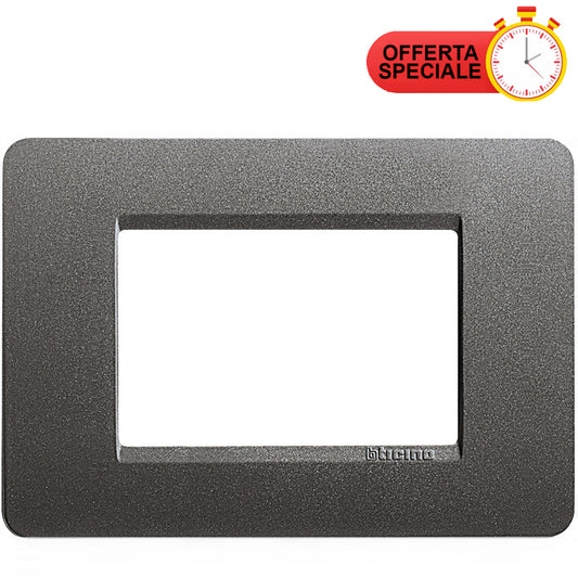 BTicino Matix Placca 3 Posti Iron AM4803IR in dark iron finish, perfect for modern interiors.