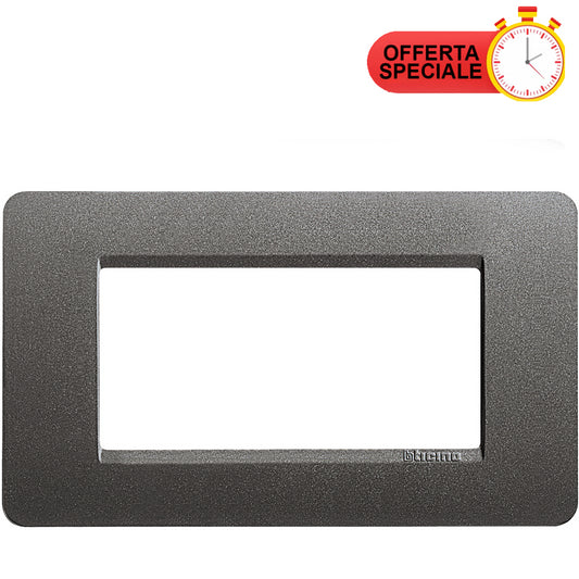 BTicino Matix Placca 4 Posti Iron AM4804IR, sleek iron finish switch plate with special offer badge.