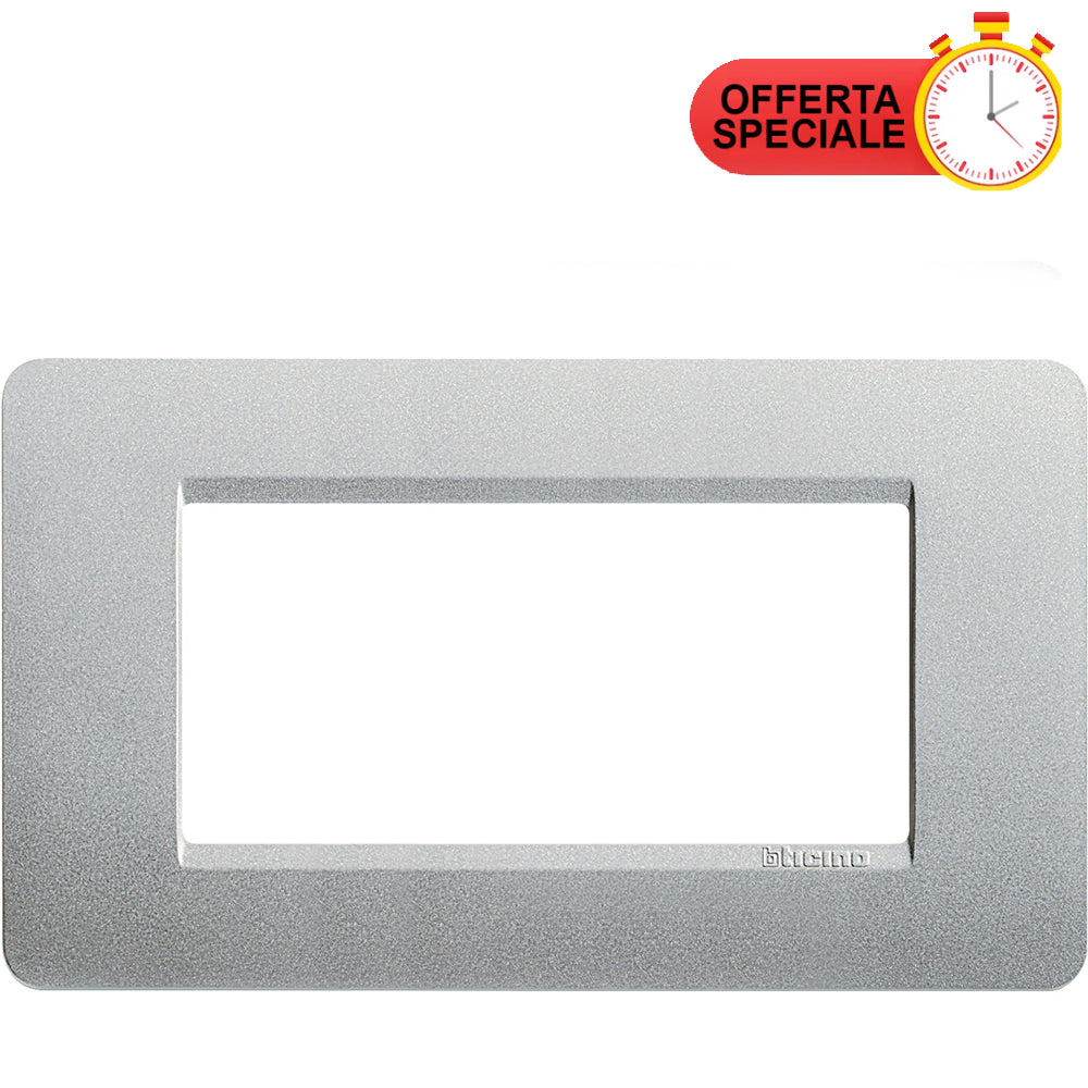 BTicino Matix Placca 4 Posti Silver AM4804SL, elegant silver switch plate for modern interiors.