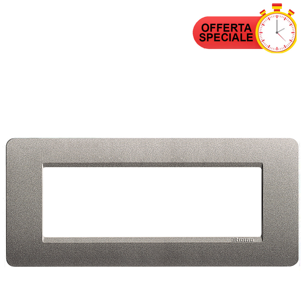 BTicino Matix Placca 6 Posti Titanium AM4806LTA, stylish metal plate for electrical installations.