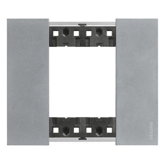 Living Now Moon double module placca by BTicino in bimateric plastic, dimensions 86mm height, 102.5mm width.
