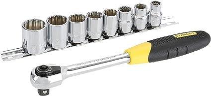 Cricchetto Chiave Bussola 3/8" 8INS STANLEY - Set 9 Pezzi, 72 Denti, Microtough, Testa Ridotta 22%