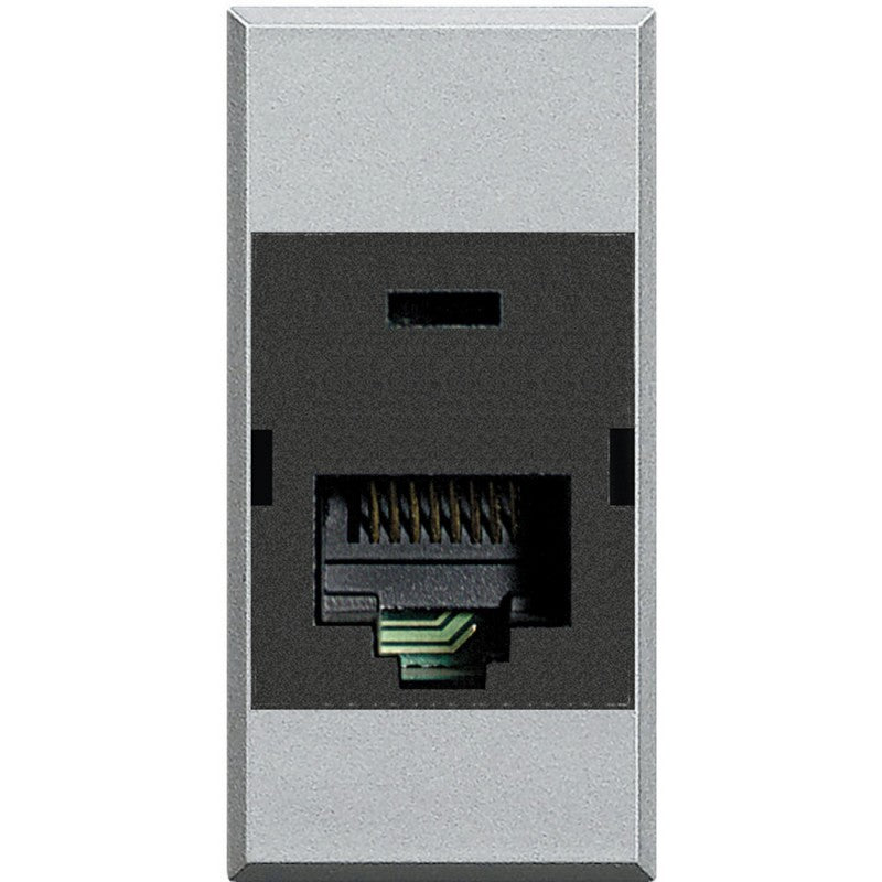 Bticino Axolute RJ45 data socket Category 6 UTP in gray, designed for connecting PCs to networks.