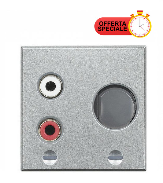 Ingresso RCA Bticino Axolute HC4560 Chiara, silver audio connector panel with special offer label.