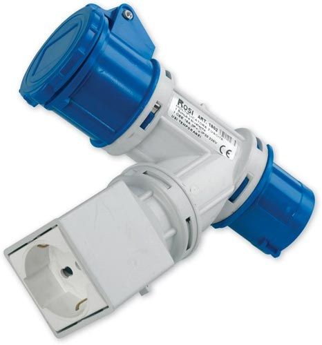 Moltiplicatore adattatore mobile a 2 uscite, spina 16A 2P+E, IP44, per uso tecnico e residenziale.