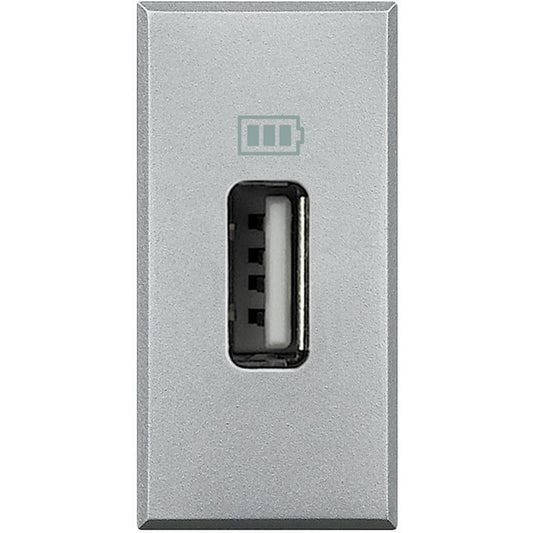 Caricatore USB Bticino Axolute Chiara HC4285C grigio con porta USB per ricarica dispositivi elettronici.