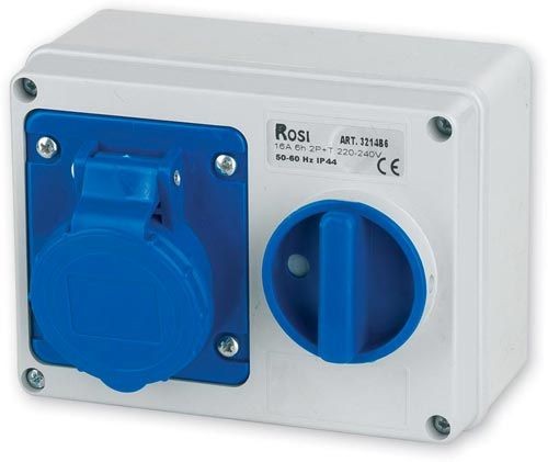 Presa Fissa Interbloccata Orizzontale Da Parete IP44 con fondo 50/60 Hz 3P+E, corrente 16 A, voltaggio 200-250 V.