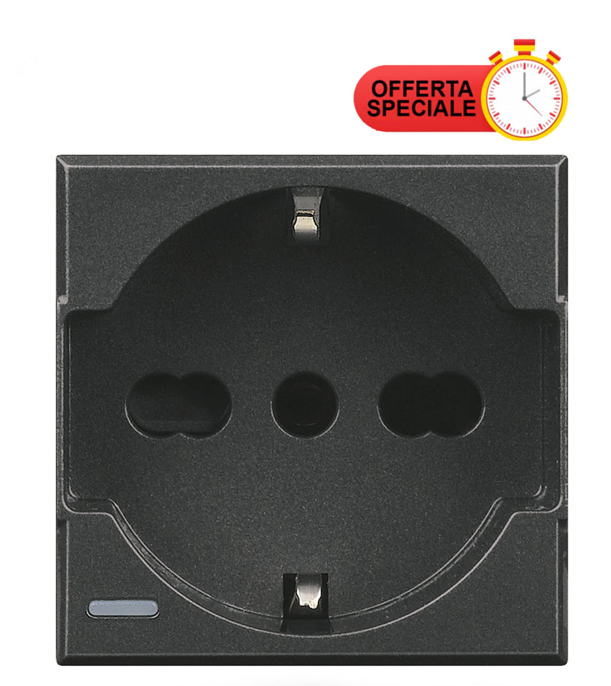 Bticino Axolute Bipasso Flat Socket 2P+T in Black with Special Offer Badge