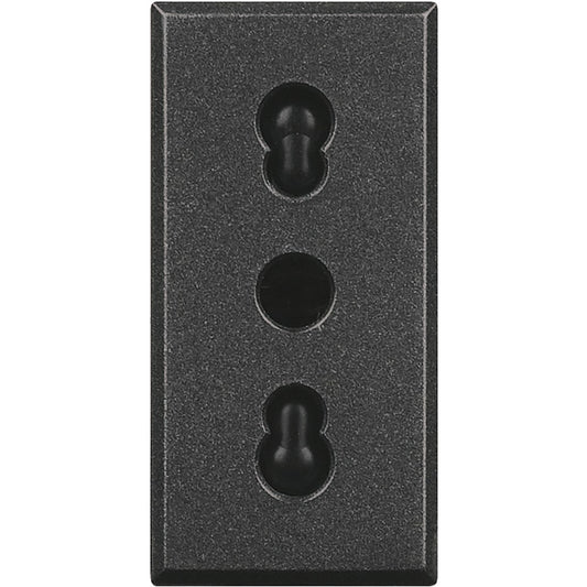 BTicino Axolute black 2P+T power socket, 10/16A, 250Vac with shielded sockets, bipasso design.