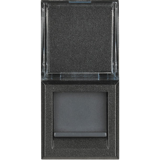 Bticino Axolute Presa RJ45 Toolless Cat 6 UTP HS4279C6, antracite color with dust cover.