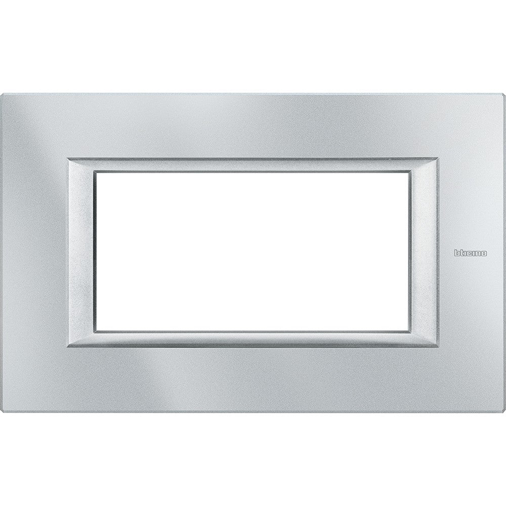 Bticino Axolute Placca 4P Tech HA4804HC - Metal rectangular frame for four modules, monochrome design, 95mm x 150mm.