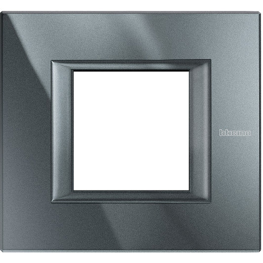 Bticino Axolute rectangular 2P antracite plate, metal finish, dimensions 95mm x 104mm, sleek monochrome design.