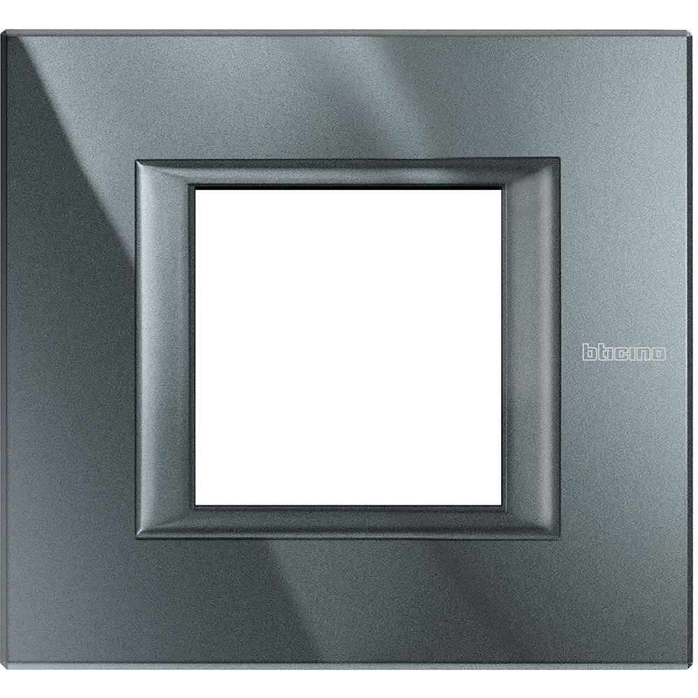 Bticino Axolute 2P antracite rectangular plate HA4802HS, metal, 95mm height, 104mm width, monochrome design.