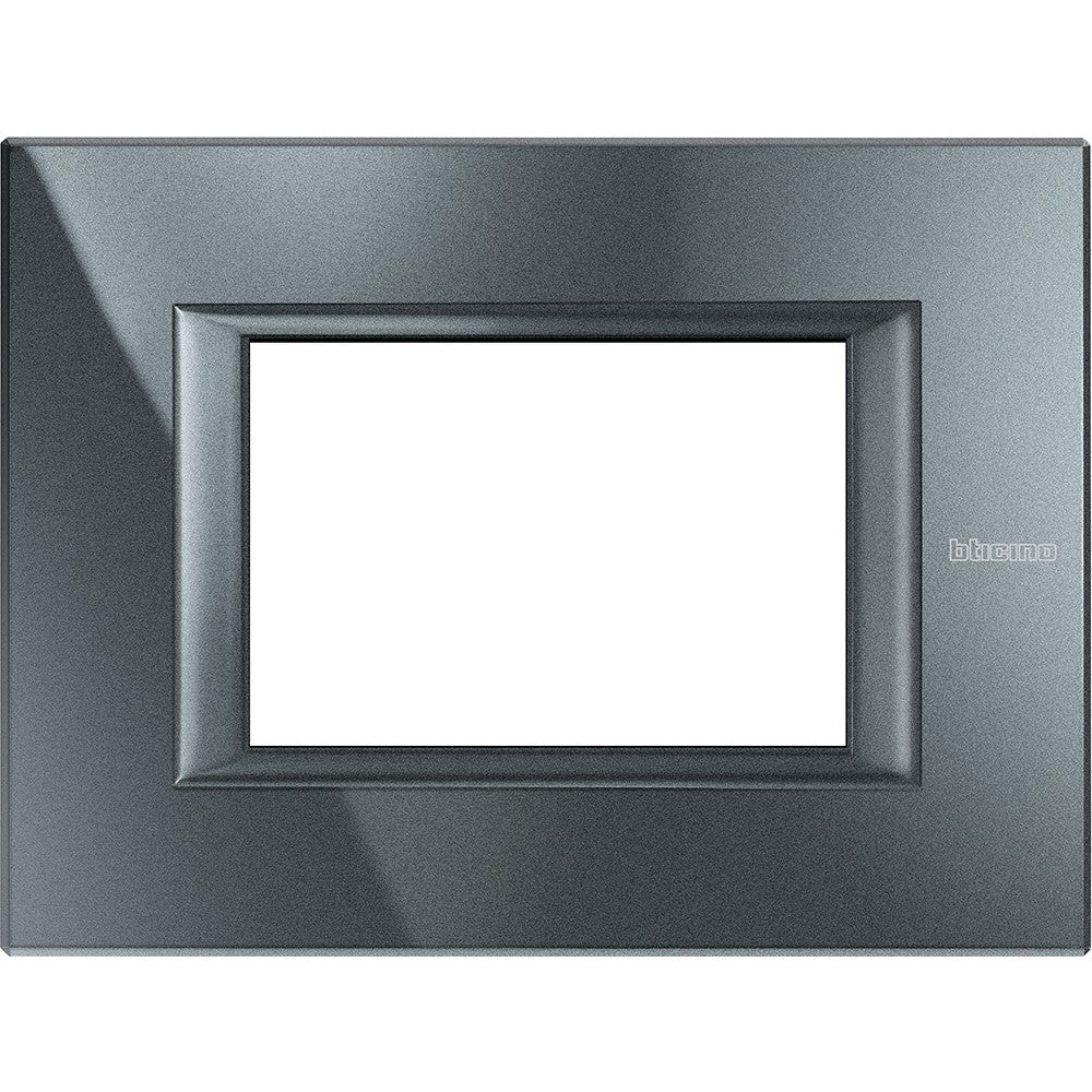 Bticino Axolute Placca 3P Antracite rectangular frame 3 modules, metal, height 95mm, width 127mm.
