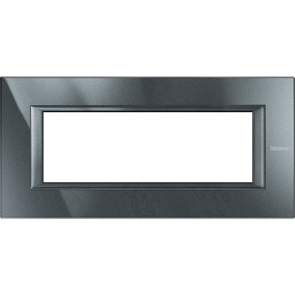 Bticino Axolute 6-module rectangular cover plate in monochrome antracite, 95mm x 195mm, made of metal.